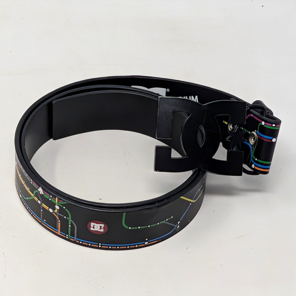 DC Shoes Belt Mens Medium Black Subway Map Graphic Print Matte Logo Buckle